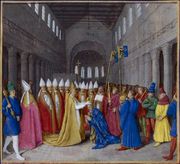 The Coronation of Charlemagne from the Grandes Chroniques de France, illustrated by Jean Fouquet.